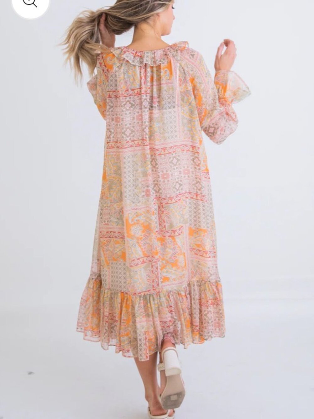 Karlie Chiffon Patchwork Paisley Floral Ruffled Flowy Midi Dress Women's size M - Picture 3 of 6